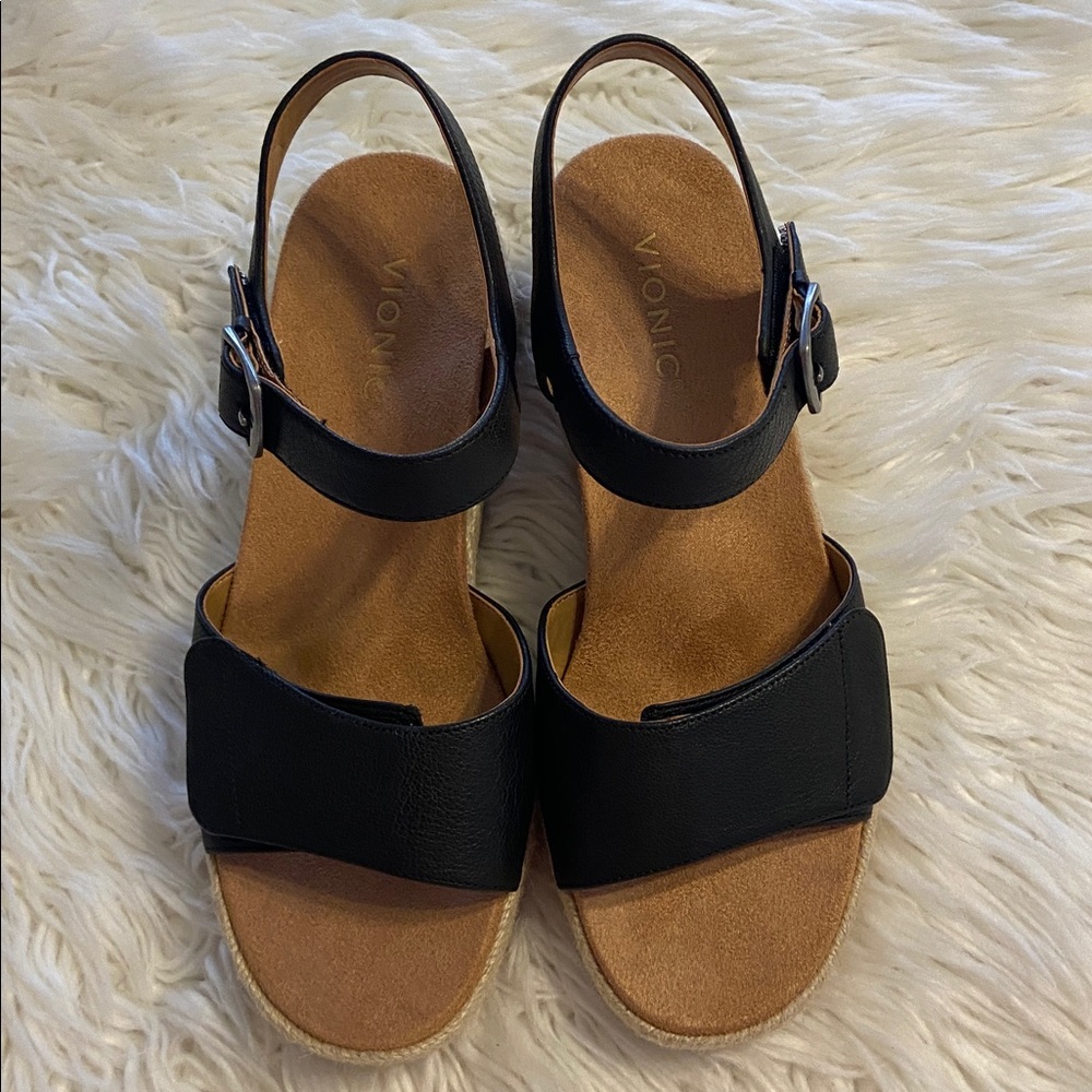 VIONIC Black Wedge Sandals SIZE 9.5 Wide BNWOT see all photos so beautiful - Picture 12 of 13